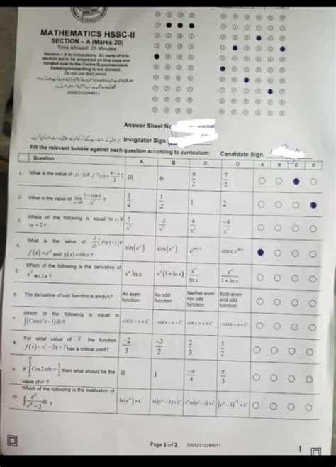 Federal Board 12th Class Mathematics Paper 2023 FBISE Lo Result