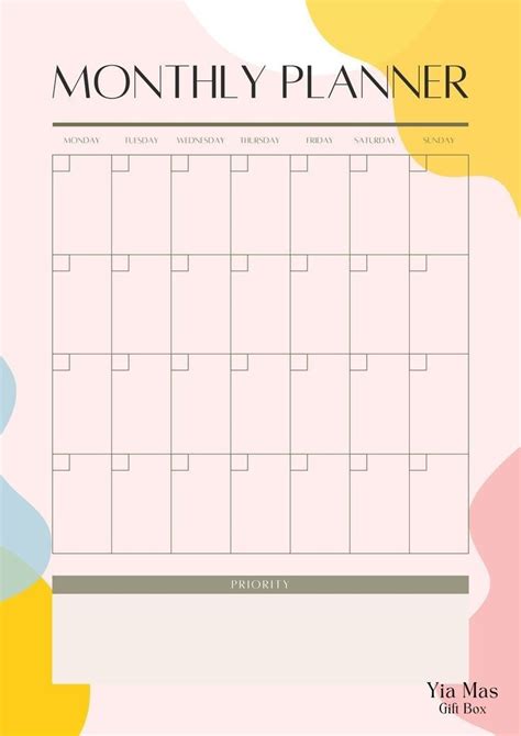 The Printable Month Planner Is Shown In Pastel Colors And Features An