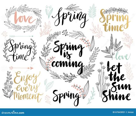 Spring Lettering Set Hand Drawn Stock Vector Illustration Of Cute