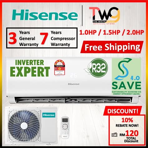 FREE SHIPPING Hisense 1HP 1 5HP 2HP Inverter R32 Air Conditioner