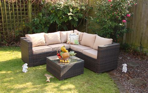 Vancouver 5 Seater Brown Rattan Corner Sofa Patio Set Rattan Corner