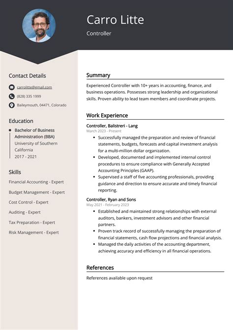 Controller CV Example For 2023 Skills Templates