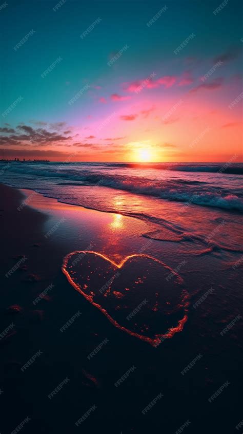 Premium AI Image | A heart on the beach at sunset