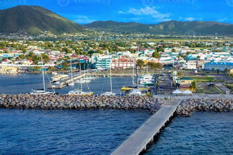 Saint Kitts and Nevis Basseterre scenic panoramic shoreline from cruise