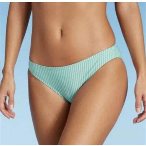 Solid Striped The Rachel Metallic Ribbed Bikini Bottom Powder Blue