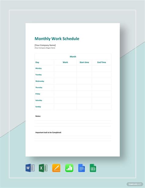 Monthly Work Schedule Template - Download in Word, Google Docs, Excel ...