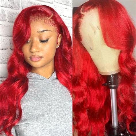 Red Boady Wave Wig Front Lace 150 180 And 250 Density 100 Human