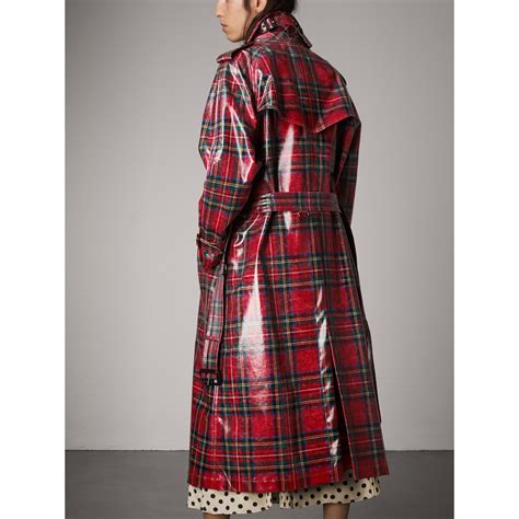 Laminated Tartan Wool Trench Coat In Bright Red Women Burberry United States