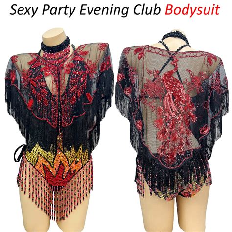 Flame Lantejoulas Sexy Festa Noite Clube Collant Bodysuit Mai