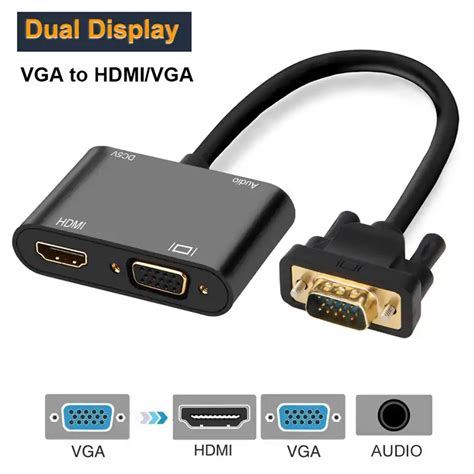 VGA To VGA HDMI Splitter With 3 5mm Audio Converter Support Dual