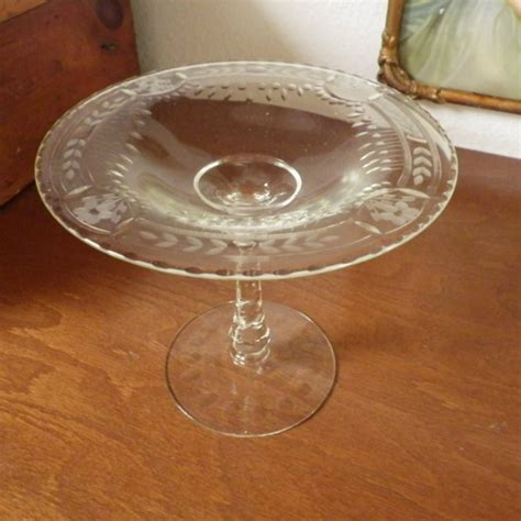 Vintage Cut And Etched Clear Glass Compote From Blomstromantiques On Ruby