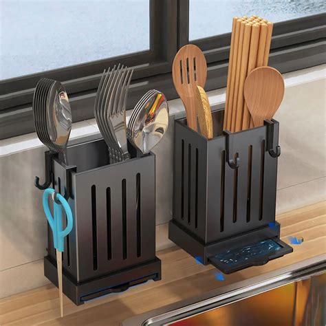 Wall Mounted Kitchen Cutlery Organizer Multifunctional Chopstick Spoon