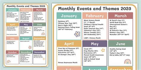 Editable Muted Rainbow Monthly Events Themes Planner 2023