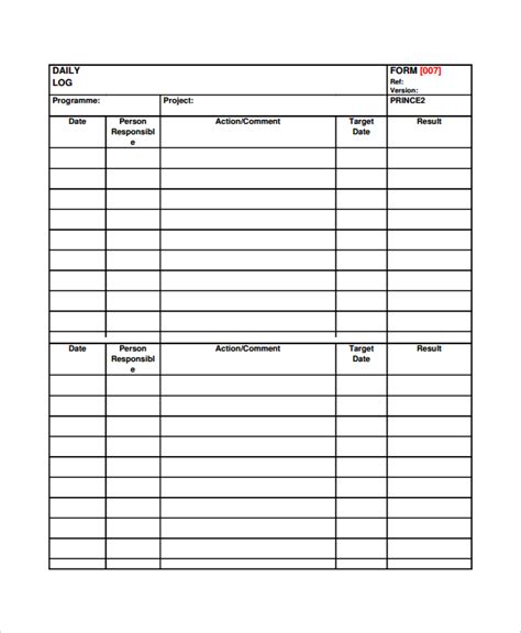 Daily Log Template Excel – printable schedule template