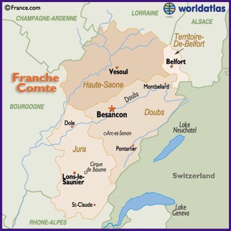 Map of the Franche Comte Region of France Including Besancon Belfort ...