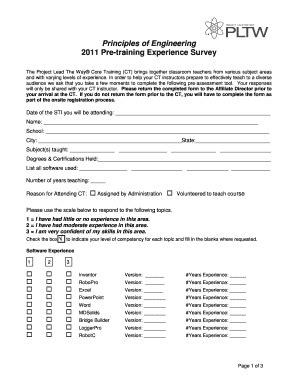 Fillable Online Pltw Uillinois CT2011POEExperienceSurvey Doc Pltw