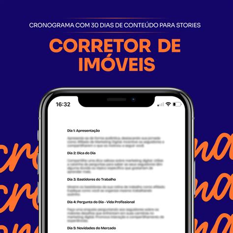 Cronograma 30 dias de Conteúdo para Stories Corretor de Imóveis