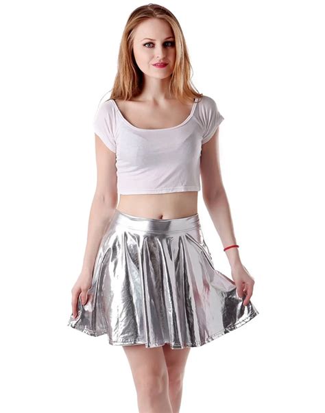 Womens Skirts Silver Shiny Metallic Dancewear Ballet High Waist Short