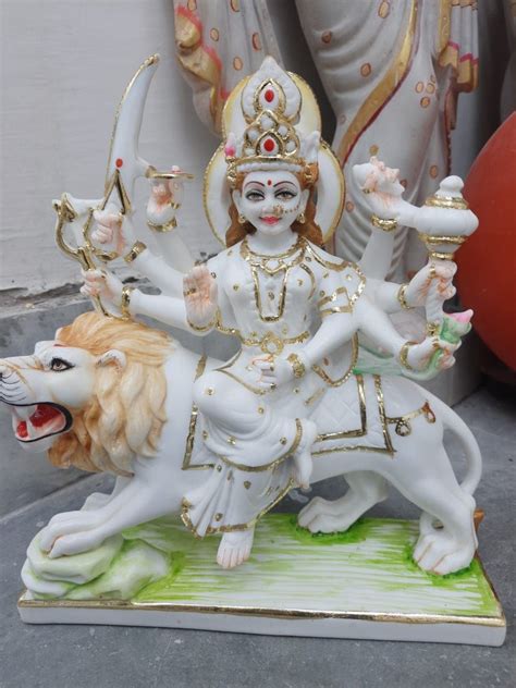 Cultural Marble Poly Resin White Marble Durga Statue For Temple Size