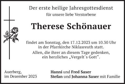 Traueranzeigen von Therese Schönauer trauer merkur de