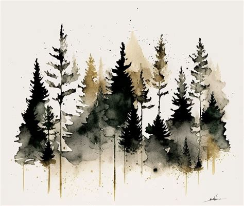 Watercolor Pine Tree Landscape Etsy Tree Watercolor Painting Watercolor Landscape Paintings