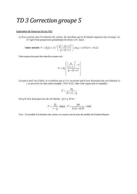 Mathématiques Financières TD3 correction Gr 5 TD 3 Correction groupe