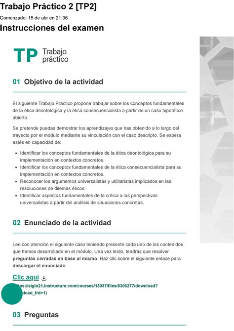 Examen Trabajo Práctico 2 95 ética y deontología Trabajo Práctico 2