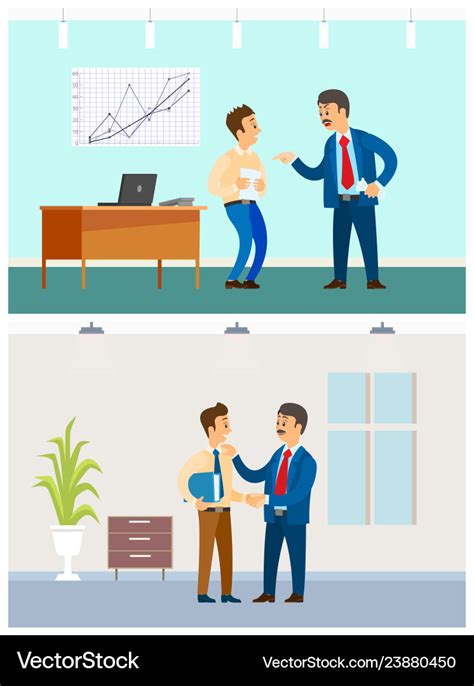 Boss And Employee Relationship Bad Or Good Job Vector Image