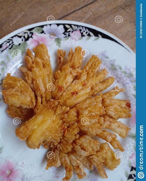 Crispy Oyster Mushrooms On A Plate Jamur Krispi Close Up Photo Of