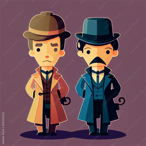 Sherlock Holmes And Doctor Watson Cartoon Style Generative Ai Stock