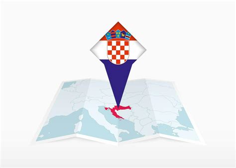 Croatia Is Depicted On A Folded Paper Map And Pinned Location Marker