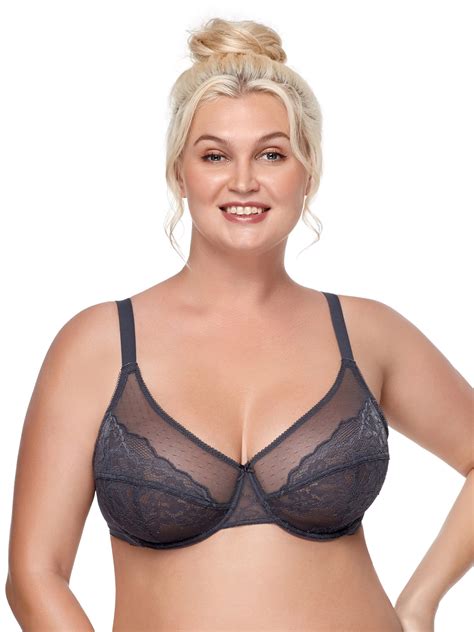 Hsia Plus Size Bras For Women Full Coverage Back Fat Underwire Unlined Bras Dark Grey 46c