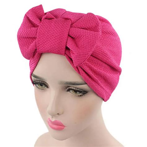 Muslim Solid Bonnet Womens Big Bowknot Stretch Hijab Turban Hat Scarf