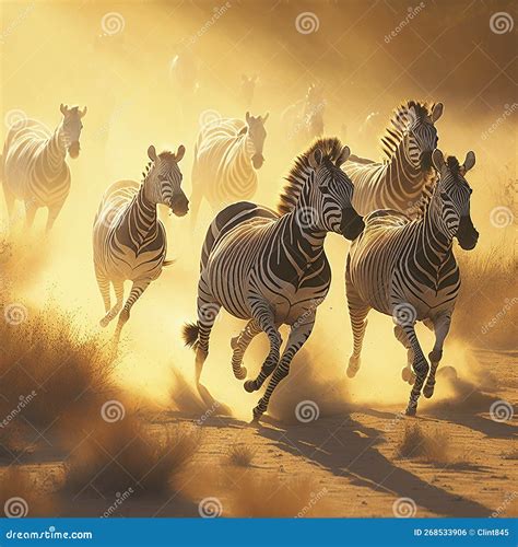 A Herd Of Zebras Galloping Across A Sun Soaked Savannah Stock Illustration Illustration Of