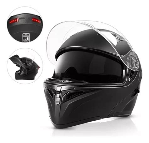 Casco Abatible Moto Certificado Dot Luz Led Negro Mate Meses Sin Inter S