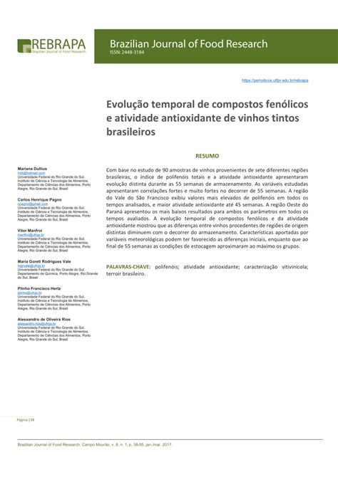 PDF Evolução temporal de compostos fenólicos e atividade antioxidante