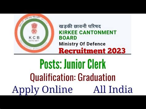 Cantonment Board Kirkee Jr Clerk Recruitment Apply Online Jr