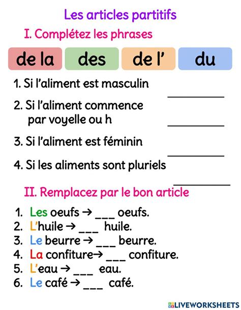 Exercices Sur Les Articles Partitifs Worksheet Hot Sex Picture