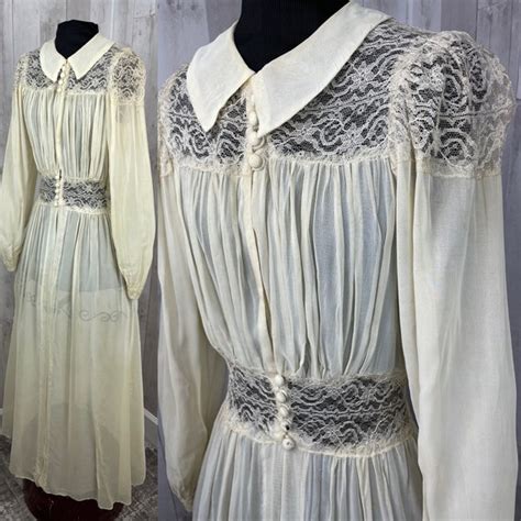 1930s Antique Peignoir Dressing Gown Robe Ivory Vin Gem