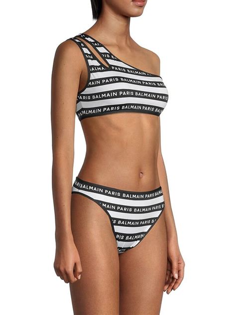 Balmain Women S New Iconic Stripes Logo Bikini Set Turquoise Editorialist