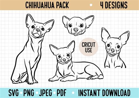 Chihuahua Outline SVG/ Cute Chihuahua Dog Vector Graphic Illustration ...