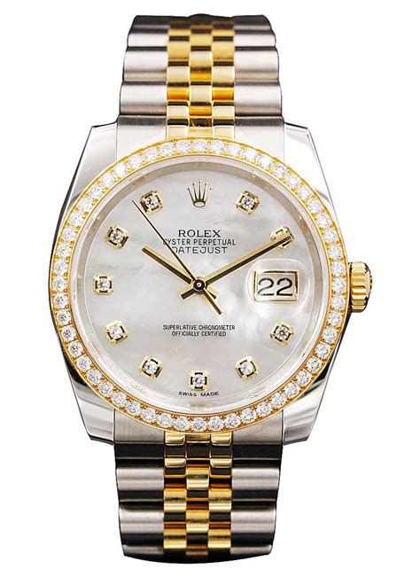 116243 Used Mop Diamond Rolex Datejust 36mm 2 Tone SS YG With Jubilee