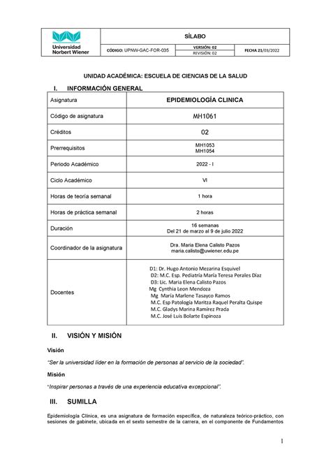 Syllabus Epidemiologia Clinica Cdigo Upnw Gac For Revisi