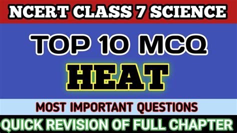 Best Mcq Class Heat Science Chapter Ncert Class Mcq Class