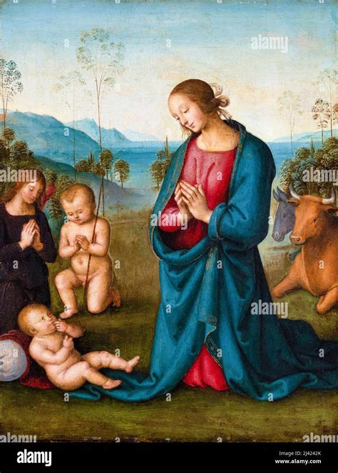 Pietro Perugino Madonna The Infant St John And An Angel Worshiping