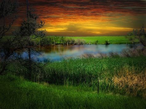 Wallpaper : red, sky, grass, rural, pond, northdakota, prairie, plains ...