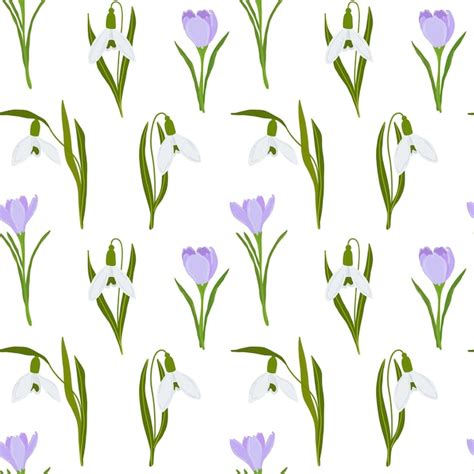 Premium Vector Crocus And Snowdrop Flowers Seamless Pattern Vector