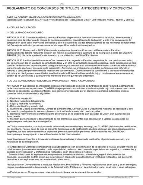 Reglamento De Concursos De Titulos Antecedentes Y Oposicion