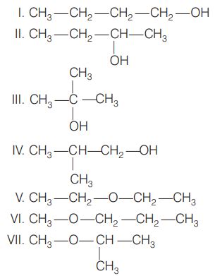 I. CH3 −CH2 −CH2 −CH2 −OHII.CCC(C)OIII.CC(C)(C)OIV.CC(C)COV. CH3 −..