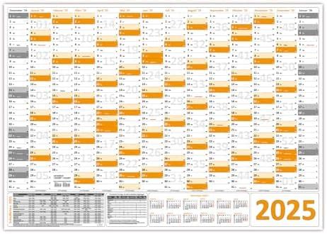 Wandkalender Wandplaner 2025 Orange Gerollt DIN A1 Format 594 X 841